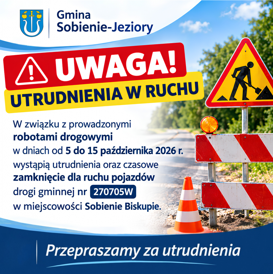 Uwaga! Utrudnienia na drodze gminnej w Sobieniach Biskupich