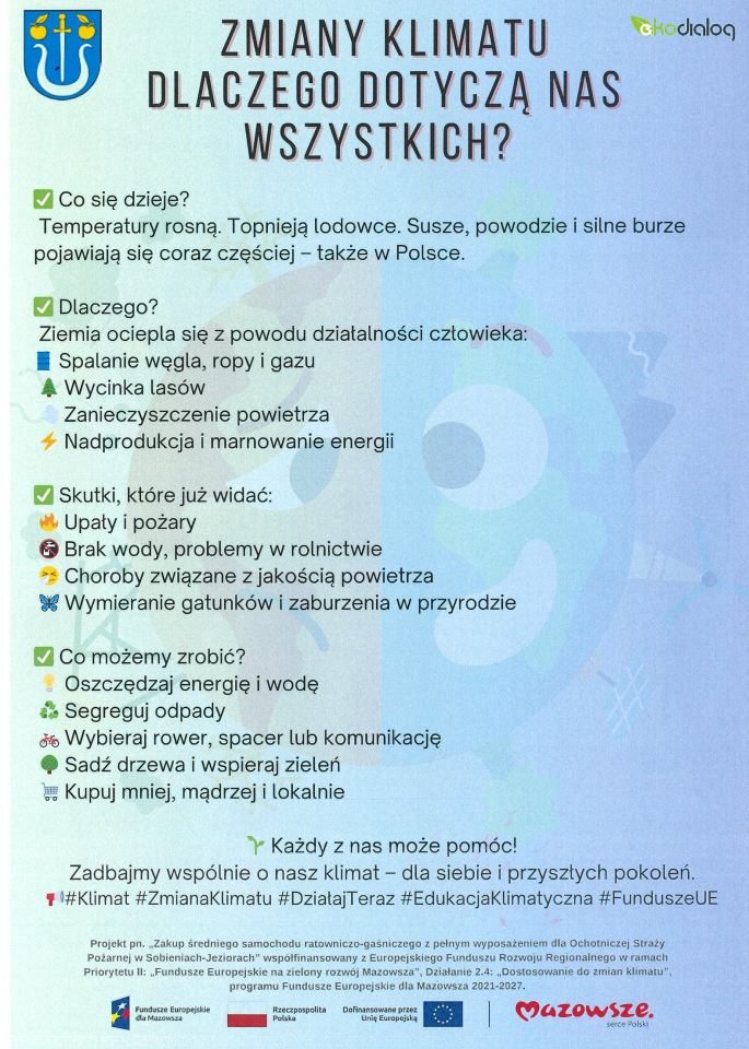 Promocyjna akcja edukacyjna w zakresie wiedzy o zmianach klimatu i ochrony zasobów wodnych - Aktualności - Urząd Gminy Sobienie-Jeziory