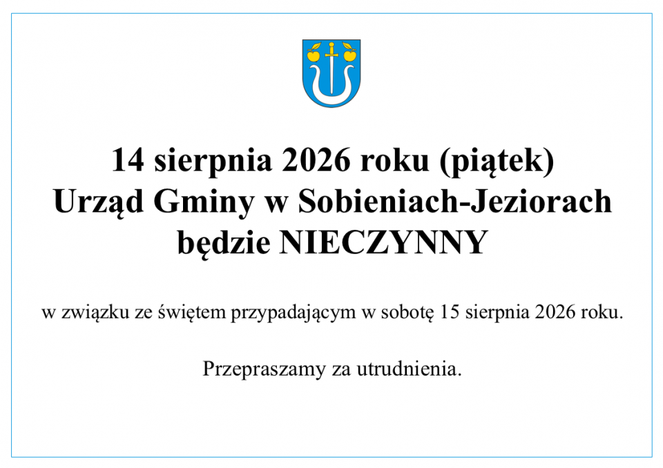 14 sierpnia Urząd Gminy będzie nieczynny