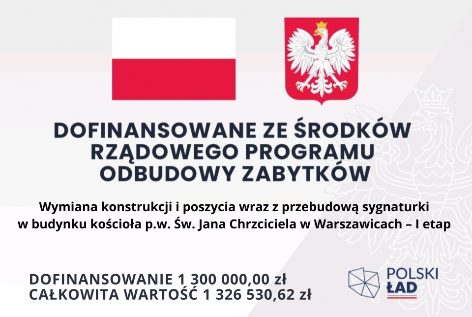 Dofinansowanie w ramach Rządowego Programu Odbudowy Zabytków
