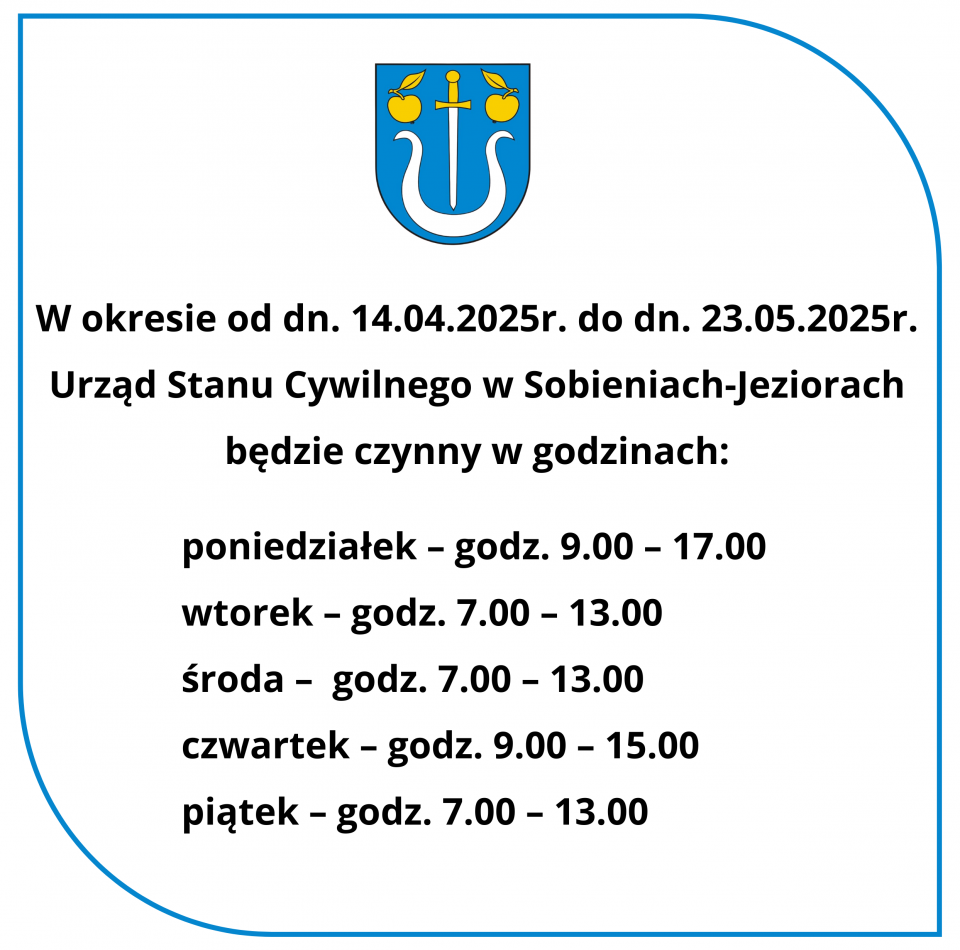 Skrócone godziny pracy Urzędu Stanu Cywilnego