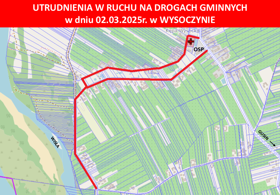 Informacja o utrudnieniach w ruchu w dniu 2 marca 2025r. w Wysoczynie