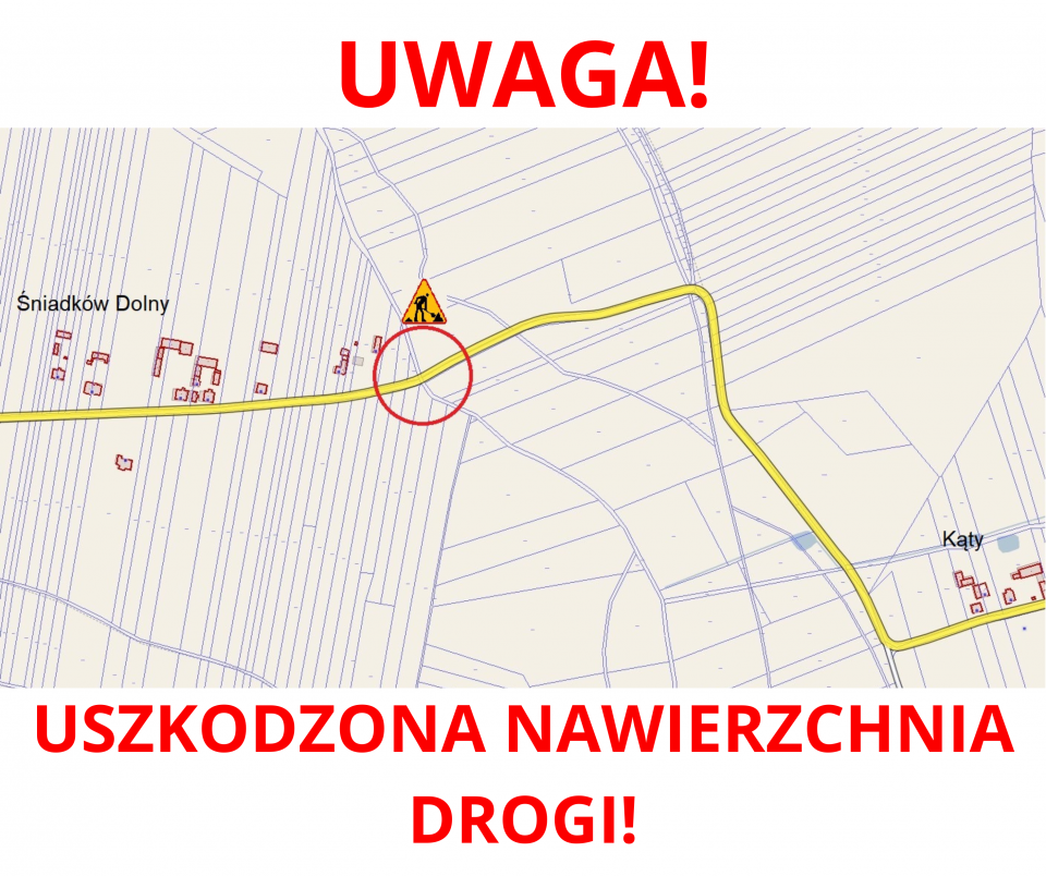 Uwaga! Uszkodzona nawierzchnia drogi! - Aktualności - Urząd Gminy Sobienie-Jeziory