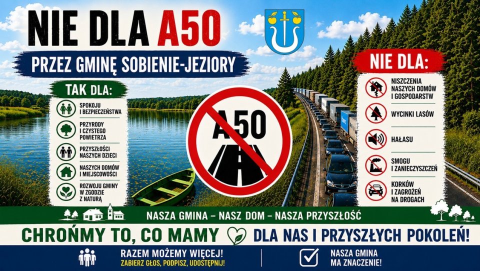 Stanowisko w sprawie planowanego przebiegu drogi A50 – Obwodnicy Aglomeracji Warszawskiej - Aktualności - Urząd Gminy Sobienie-Jeziory