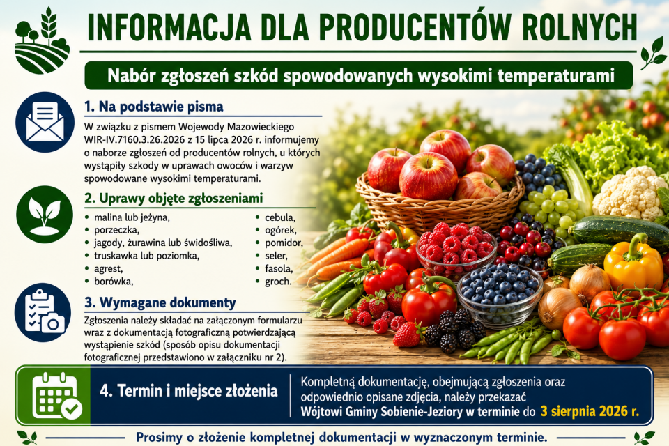 Nabór zgłoszeń szkód spowodowanych przez wysokie temperatury w uprawach owoców i warzyw