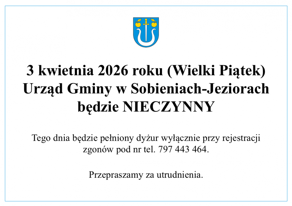 3 kwietnia (Wielki Piątek) Urząd Gminy będzie nieczynny