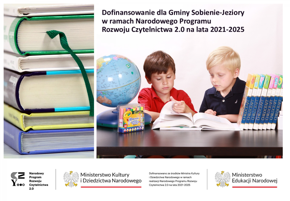 Dofinansowanie dla Gminy Sobienie-Jeziory w ramach Narodowego Programu Rozwoju Czytelnictwa 2.0 na lata 2021-2025