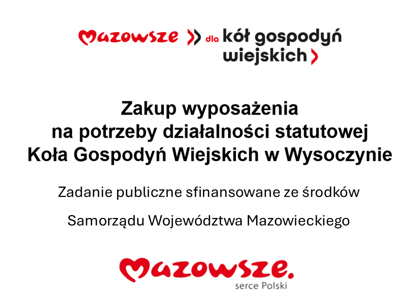 Dotacja ze środków Samorządu Województwa Mazowieckiego dla Koła Gospodyń Wiejskich w Wysoczynie